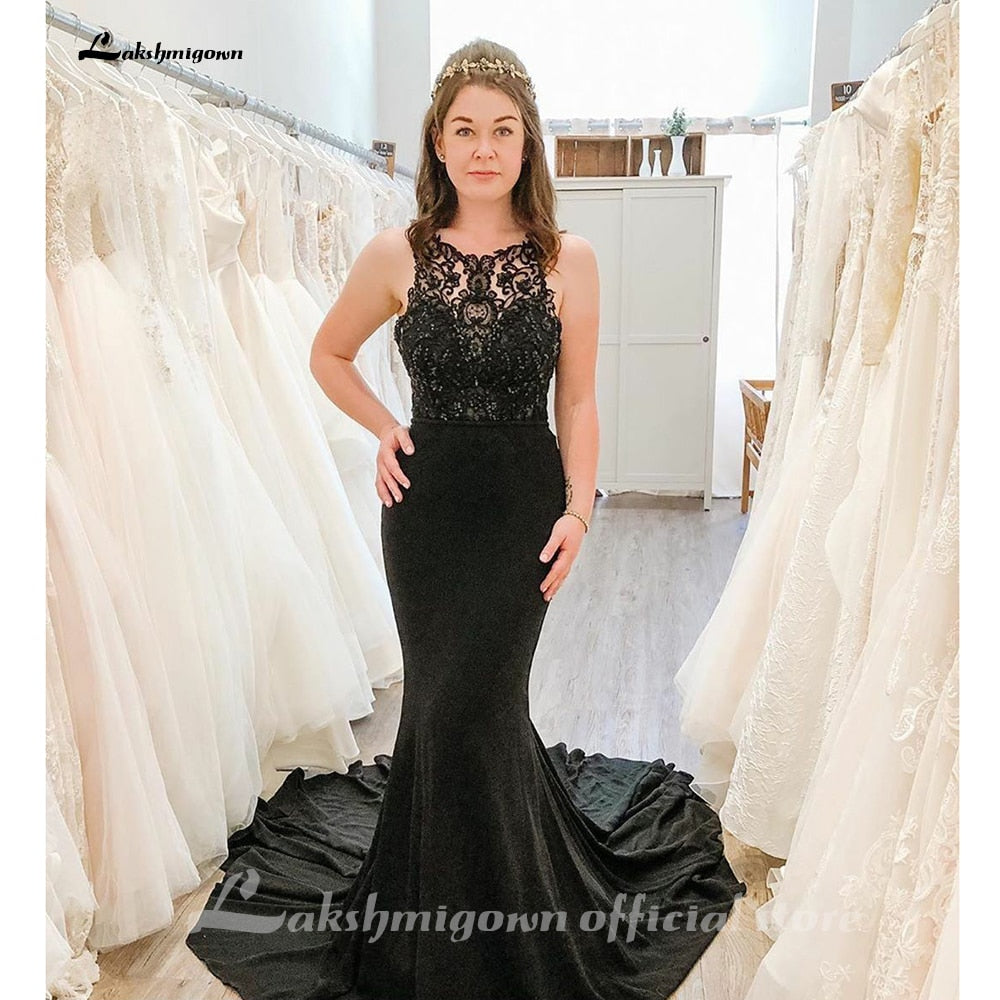 Lakshmigown Gothic Black Mermaid Wedding Dresses Lace Court Train Vintage Bridal Gowns 2021 Plus Size Wedding Wear - ROYCEBRIDAL OFFICIAL STORE