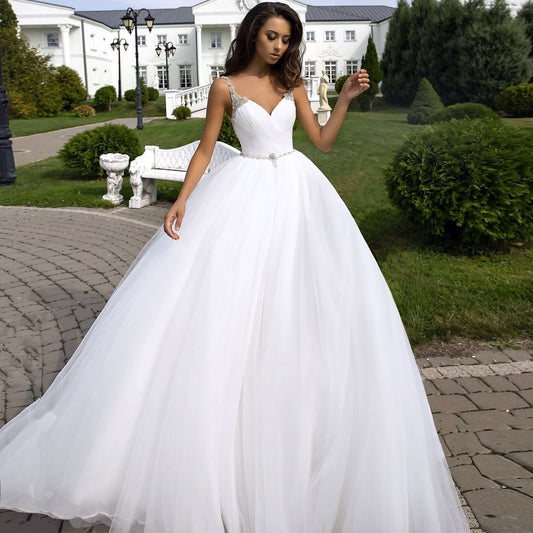 Roycebridal Ball Gown Wedding Dress Sexy Beading Spaghetti Straps V Neck Ruched Backless Wedding Dresses Vestido De Novia