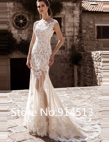 Roycebridal Long Mermaid Lace Wedding Dresses 2021 with Tulle Detachable Train for Bride vestido de noiva Ball Gown