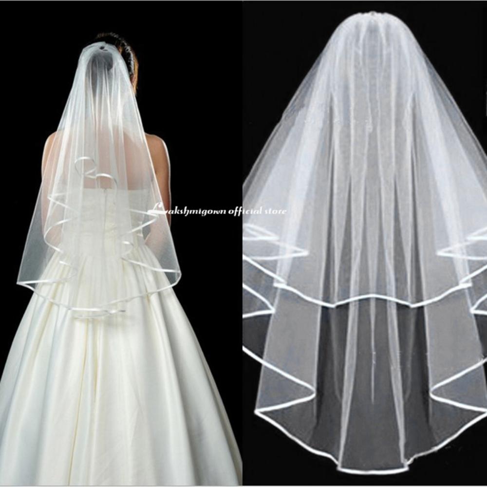 Tulle Bridal Veils White Wedding Bridal Veil with Comb Wedding Veils With Lace Ribbon Edge For Marriage Wedding Accessories - ROYCEBRIDAL OFFICIAL STORE