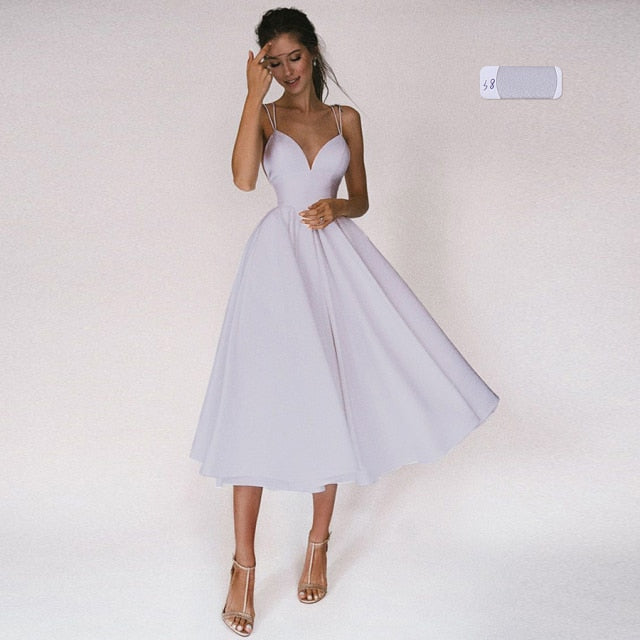 Beach Short Wedding Dress Soft Satin Spaghetti Strap A Line Bridal Wedding gown trouwjurk Vestidos de Nova wedding party dress - ROYCEBRIDAL OFFICIAL STORE