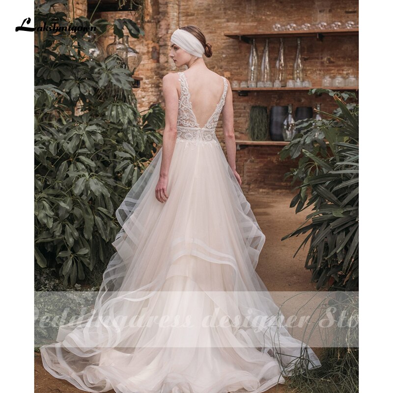 Boho Lace Wedding Dresses 2021 Lakshmigown Vestido de Noche New V Neck Luxury Beading Sexy Lace Bridal Gown Robe Mariee - ROYCEBRIDAL OFFICIAL STORE