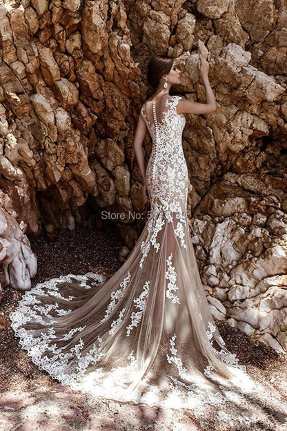 Roycebridal Sexy Two Piece Mermaid Wedding Dresses 2021 Champagne with Detachable Skirt Romantic Ivory Lace Applique Bridal Gowns