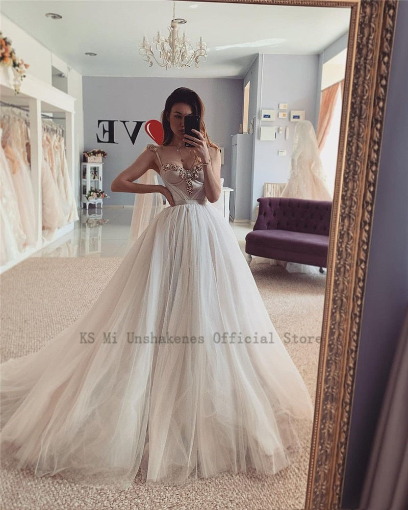 Roycebridal Sexy Crystals Wedding Dresses Vestidos de Noiva 2021 Princess Bride Dress Church Beach Wedding Gowns Custom Made