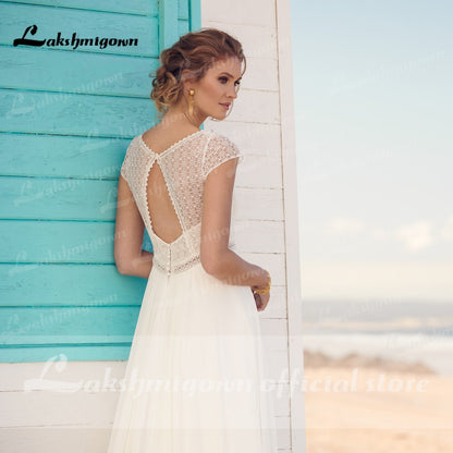 Lakshmigown ivory Wedding Dresses 2021 Vestaglia Donna A Line Chic Bridal Dress Sheer Illusion Lace Top bridal Dress - ROYCEBRIDAL OFFICIAL STORE