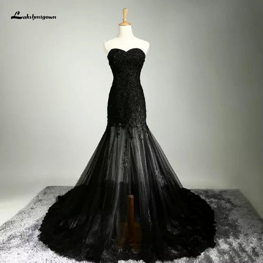 Lakshmigown Gothic Black Wedding Dress Mermaid 2021 Vestido de Boda Vintage Lace Appliques Bridal Wedding Gowns Off Shoulder - ROYCEBRIDAL OFFICIAL STORE