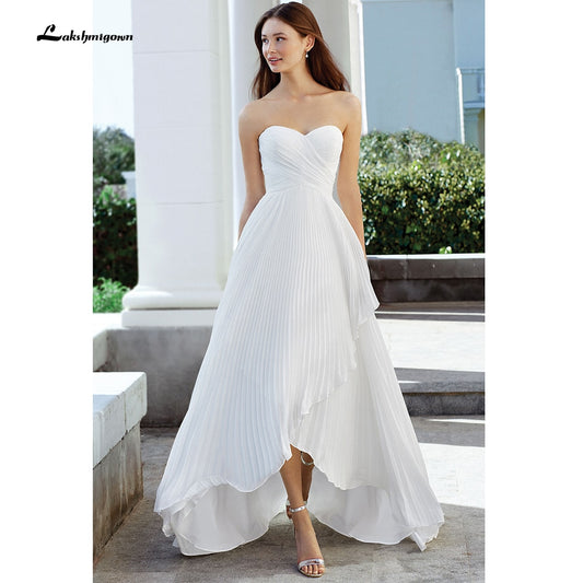 Short Front Long Back Sweetheart Pleats Off Shoulder Wedding Dress With Back Buttons abito da sposa corto davanti lakshmigown - ROYCEBRIDAL OFFICIAL STORE