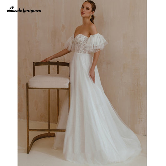 Sweetheart Neck Wedding Dress with short sleeves Vestidos de Novia Lace Appliques Wedding Gowns Robe Mariage Lakshmigown - ROYCEBRIDAL OFFICIAL STORE