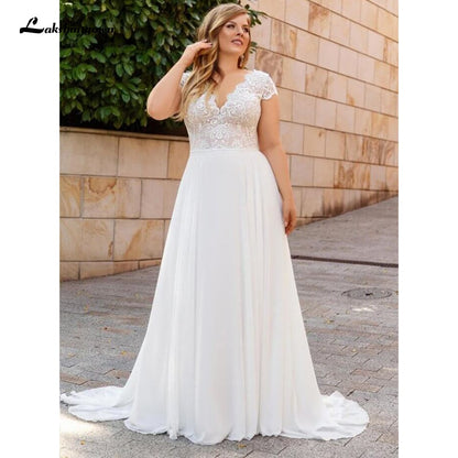 Plus Size Wedding Dress 2021 Vintage Lace Appliques Wedding Gowns Vestido Boho Bridal Dresses Lakshmigown - ROYCEBRIDAL OFFICIAL STORE