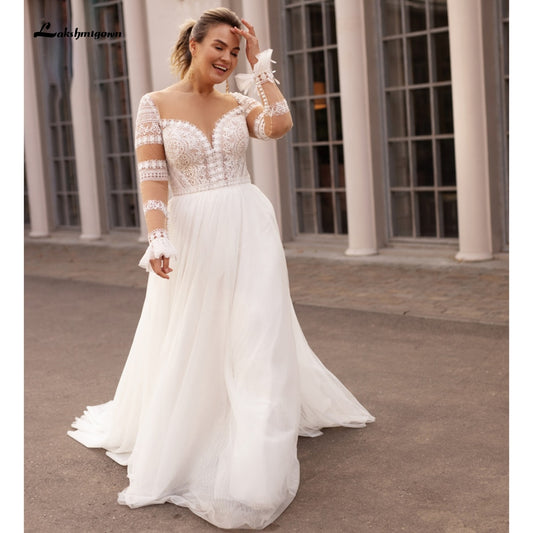 Plus Size Wedding Dress 2021 Vestido Novia Elegant Bridal Tulle Long Beach Wedding Dresses Cap Sleeve Bridal Gown - ROYCEBRIDAL OFFICIAL STORE