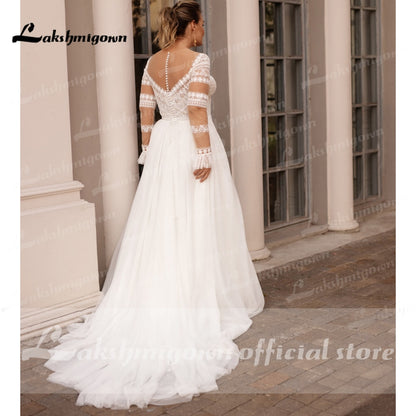 Plus Size Wedding Dress 2021 Vestido Novia Elegant Bridal Tulle Long Beach Wedding Dresses Cap Sleeve Bridal Gown - ROYCEBRIDAL OFFICIAL STORE