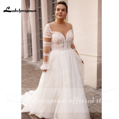 Plus Size Wedding Dress 2021 Vestido Novia Elegant Bridal Tulle Long Beach Wedding Dresses Cap Sleeve Bridal Gown - ROYCEBRIDAL OFFICIAL STORE