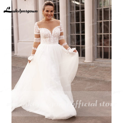 Plus Size Wedding Dress 2021 Vestido Novia Elegant Bridal Tulle Long Beach Wedding Dresses Cap Sleeve Bridal Gown - ROYCEBRIDAL OFFICIAL STORE