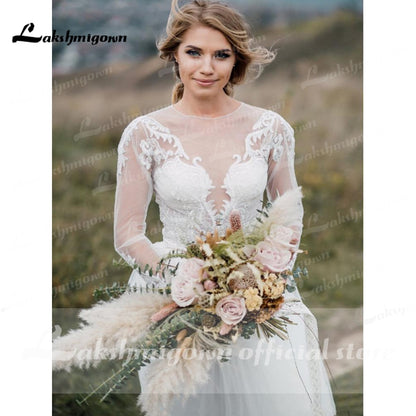 Trouwjurk Two Pieces Lace Tulle Long Sleeve Boho Wedding Dresses Bohemian Beach Bridal Gown sukienka na wesele 2021 Lakshmigown - ROYCEBRIDAL OFFICIAL STORE