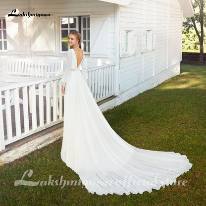 Lakshmigown Chiffon Boho Wedding Dress 2021 long sleeves white ivory Bridal Gown Sexy Beach Wedding Dress vestido de casamento - ROYCEBRIDAL OFFICIAL STORE