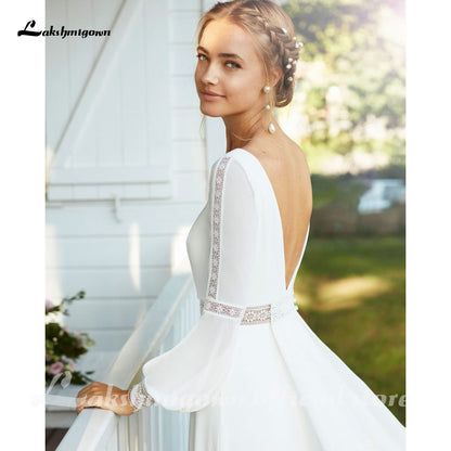 Lakshmigown Chiffon Boho Wedding Dress 2021 long sleeves white ivory Bridal Gown Sexy Beach Wedding Dress vestido de casamento - ROYCEBRIDAL OFFICIAL STORE