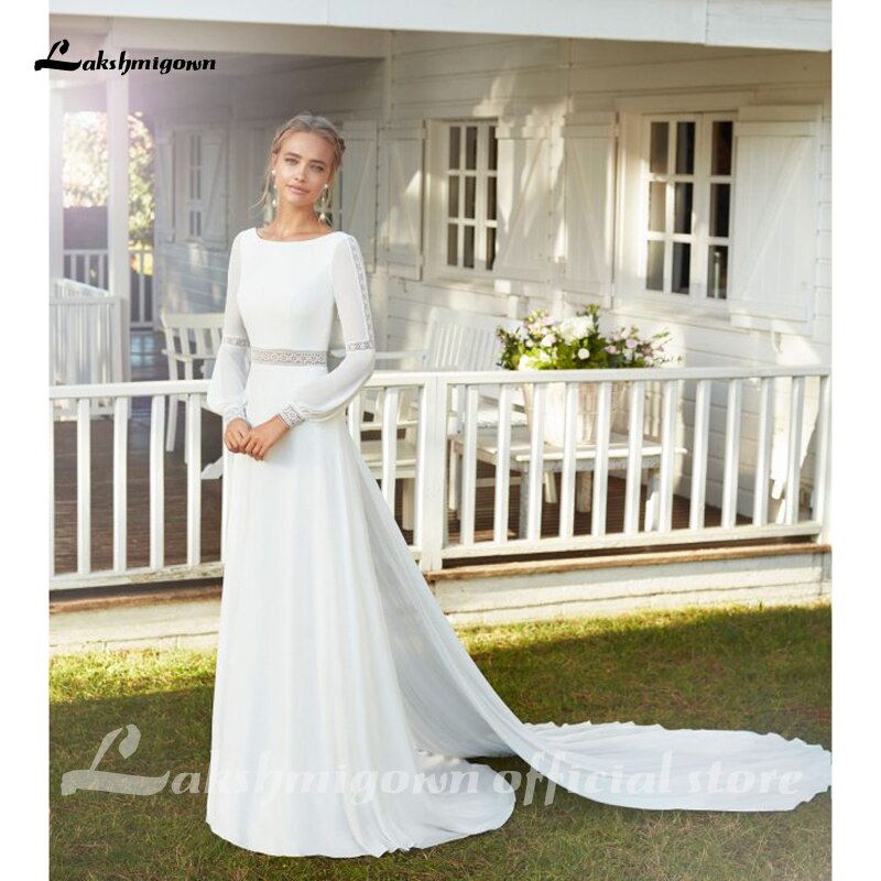 Lakshmigown Chiffon Boho Wedding Dress 2021 long sleeves white ivory Bridal Gown Sexy Beach Wedding Dress vestido de casamento - ROYCEBRIDAL OFFICIAL STORE