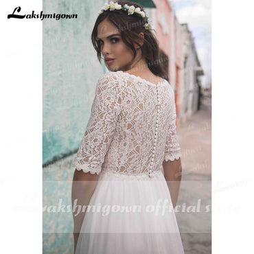 Simple half sleeves lace Wedding Dress ivory Beach Bohemian Bridal Gowns Lace Backless Vestidos Boda Boho Style Robe de mariee - ROYCEBRIDAL OFFICIAL STORE