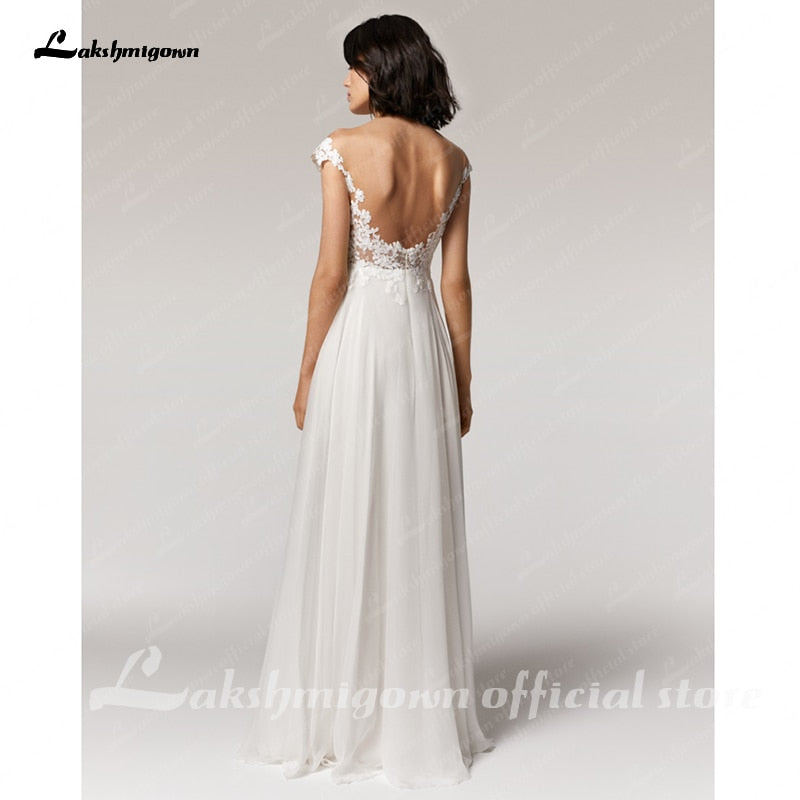 Simple Beach Wedding Dress cap sleeves 2021 Robe Longue Femme  Sexy Bohemian Bridal Dress Backless - ROYCEBRIDAL OFFICIAL STORE