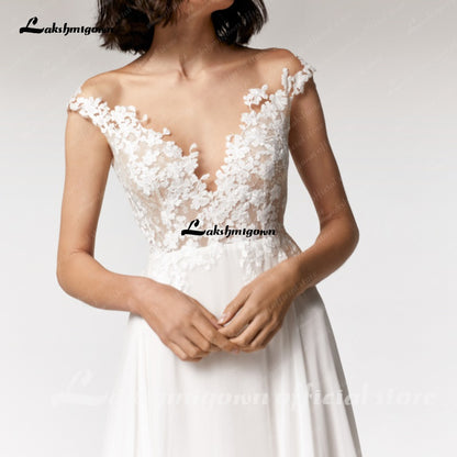 Simple Beach Wedding Dress cap sleeves 2021 Robe Longue Femme  Sexy Bohemian Bridal Dress Backless - ROYCEBRIDAL OFFICIAL STORE