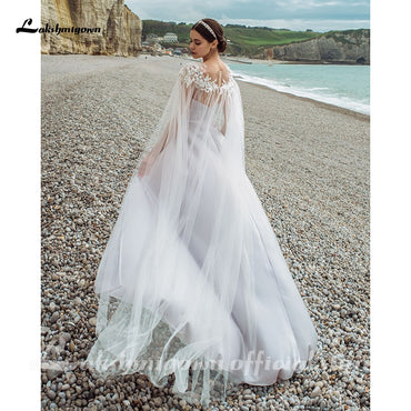 Sexy V-neck Satin Wedding Dresses with Detachable Jacket Wedding Bridal Gowns robe femme 2021 New Design - ROYCEBRIDAL OFFICIAL STORE