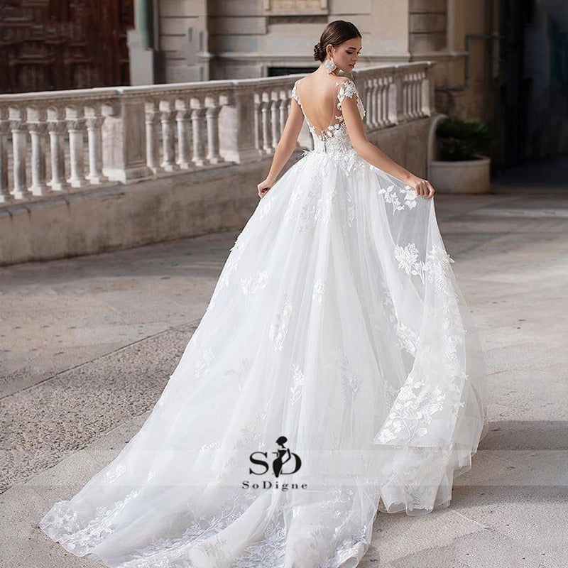 Wedding Dress 2021 Short Sleeves Appliques Mermaid Bridal Dress With Detachable Train Over skirt Lace Wedding Gowns - ROYCEBRIDAL OFFICIAL STORE