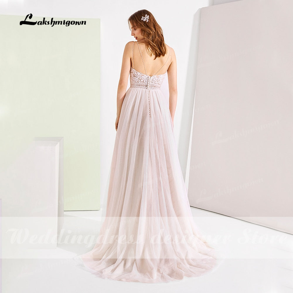 Boho Spaghetti Straps Wedding Dresses 2021 vestido de noiva Plus Size Beach Wedding Gowns Elagant Tulle A-line Bridal Dresses - ROYCEBRIDAL OFFICIAL STORE