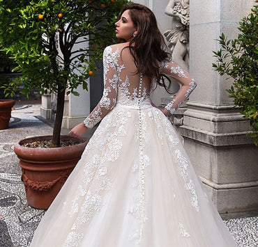 Roycebridal Muslim Wedding Dresses Ball Gown Long Sleeves Tulle Appliques Lace Dubai Arabic Wedding Gown Bridal Dress Vestido De Noiva