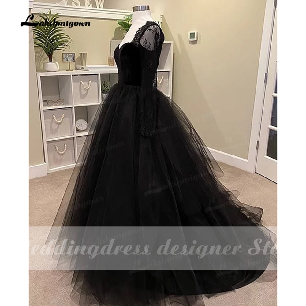 Simple Gothic Black Wedding Dresses 2021 Long Sleeves Boho A-line Bridal Dress Vintage Sweetheart Wedding Gowns vestido de novia - ROYCEBRIDAL OFFICIAL STORE