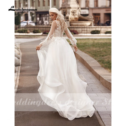 Boho Princess A-Line Wedding Dresses V Neck Longue Long Lantern Sleeve Robe De Soiree Simple Beach Wedding Gown Vestidos De Noiv - ROYCEBRIDAL OFFICIAL STORE