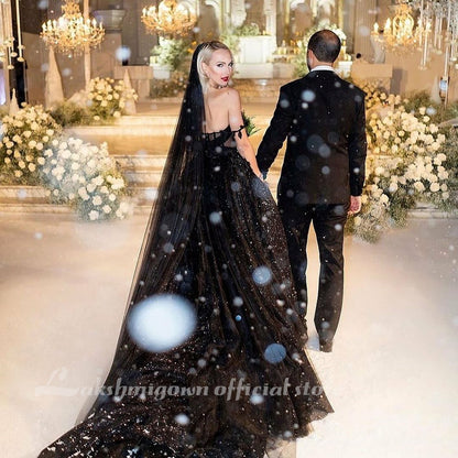 New Ball Gown Vintage Princess Wedding Dresses Lace Applique Vestidos De Novia Black Gothic Wedding Dresses Bridal Gowns - ROYCEBRIDAL OFFICIAL STORE