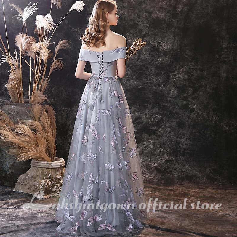 lakshmigown Grey A Line Prom Dresses Lovely Flower Lace Party Wear Floor Length Princess Gown  vestido formatura - ROYCEBRIDAL OFFICIAL STORE