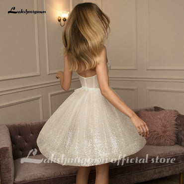 Shiny Sweetheart Short Wedding Dresses 2021 Sleeveless Illusion A-Line Vintage Glitter Bridal Gowns Vestidos De NoviaLakshmigown - ROYCEBRIDAL OFFICIAL STORE