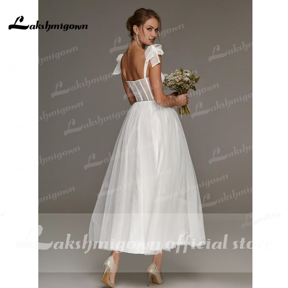 Ivory Short Wedding Dresses 2021 Black Champagne A-Line Tulle Wedding Party Dresses Tea length With strap abendkleider vestidos - ROYCEBRIDAL OFFICIAL STORE