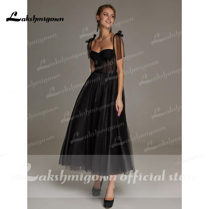 Ivory Short Wedding Dresses 2021 Black Champagne A-Line Tulle Wedding Party Dresses Tea length With strap abendkleider vestidos - ROYCEBRIDAL OFFICIAL STORE