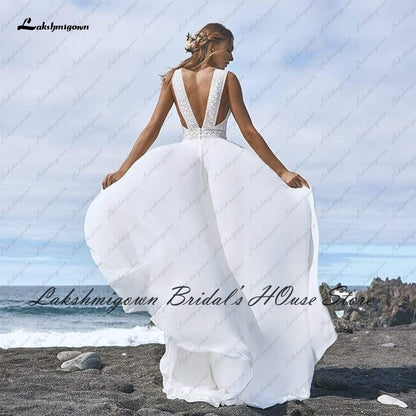 Lakshmigown Sexy Bridal Boho Wedding Dress Beach Summer 2022 Boda Plunging Backless Civil Women A Line Wedding Dresses - ROYCEBRIDAL OFFICIAL STORE