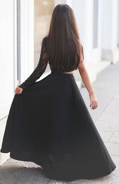 Girls Pageant Dresses Black One Shoulder Long Sleeve Two Piece Kids Prom Dresses A Line Beaded Sexy Flower Girl Arabic robe - ROYCEBRIDAL OFFICIAL STORE