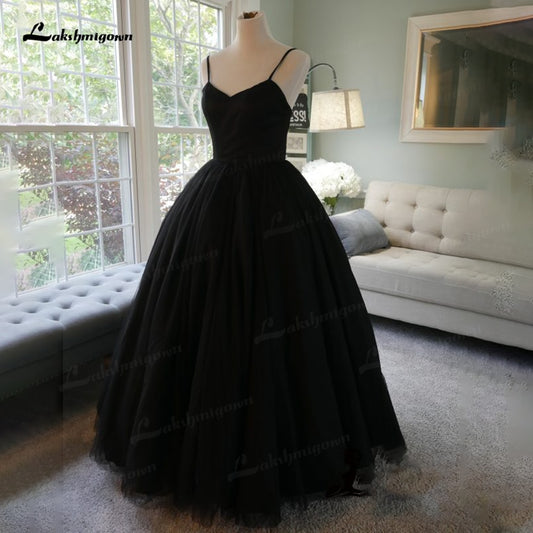 Simple Spaghetti Straps Black Wedding Dresses 2022 Vintage Gothic robe de mariee Handmade Formal Bride Dress Princess Wedding - ROYCEBRIDAL OFFICIAL STORE