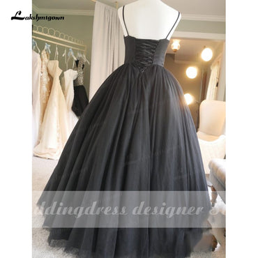 Simple Spaghetti Straps Black Wedding Dresses 2022 Vintage Gothic robe de mariee Handmade Formal Bride Dress Princess Wedding - ROYCEBRIDAL OFFICIAL STORE