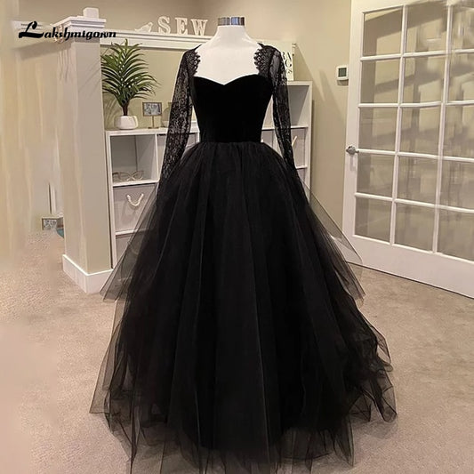 Lakshmigown Sexy Lace Black Wedding Dresses with Long Sleeve vestido de novia Boho Gothic Tulle Wedding Gown Outdoor Country - ROYCEBRIDAL OFFICIAL STORE