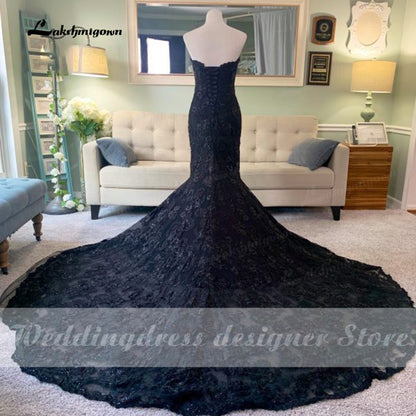 2022 Elegant Gothic Wedding Dresses with Cape Veil Black Strapless Bridal Gowns with Sequins Floral Lace robe mariage femme - ROYCEBRIDAL OFFICIAL STORE