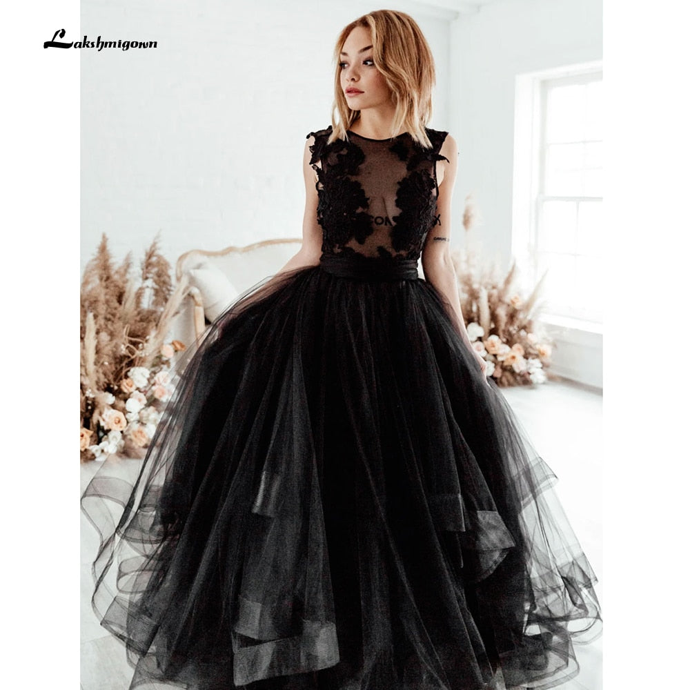 Gothic Black Wedding Dress 2021 Ruffle Ball Gown Bride Dress Backless Robe de Mariage Dresses for women Lakshmigown - ROYCEBRIDAL OFFICIAL STORE