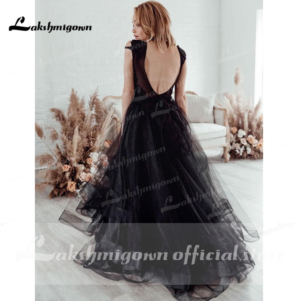 Gothic Black Wedding Dress 2021 Ruffle Ball Gown Bride Dress Backless Robe de Mariage Dresses for women Lakshmigown - ROYCEBRIDAL OFFICIAL STORE