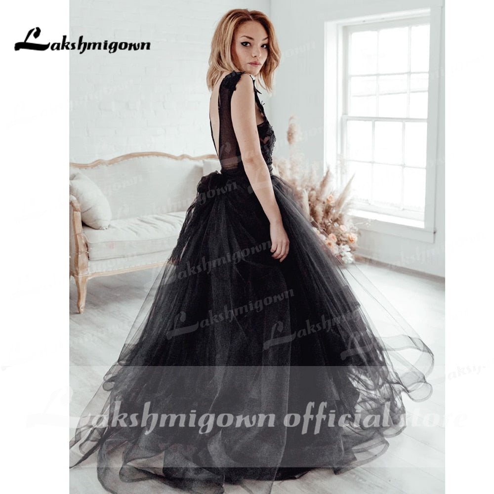 Gothic Black Wedding Dress 2021 Ruffle Ball Gown Bride Dress Backless Robe de Mariage Dresses for women Lakshmigown - ROYCEBRIDAL OFFICIAL STORE