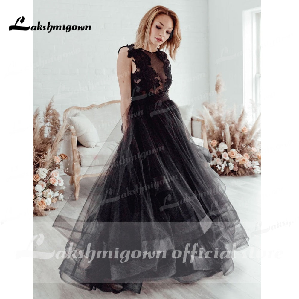 Gothic Black Wedding Dress 2021 Ruffle Ball Gown Bride Dress Backless Robe de Mariage Dresses for women Lakshmigown - ROYCEBRIDAL OFFICIAL STORE