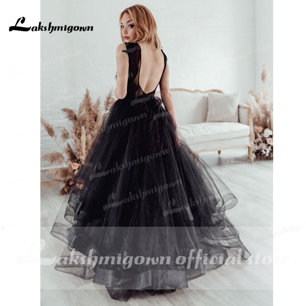 Gothic Black Wedding Dress 2021 Ruffle Ball Gown Bride Dress Backless Robe de Mariage Dresses for women Lakshmigown - ROYCEBRIDAL OFFICIAL STORE