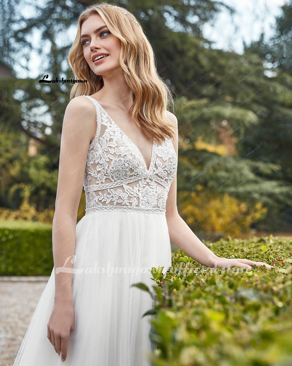 Stylish Bohemian Ivory Lace Wedding Dresses 2021robe de mariage Sexy A Line V NECK Women Bridal Dresses Robe Longue Lakshmigown - ROYCEBRIDAL OFFICIAL STORE