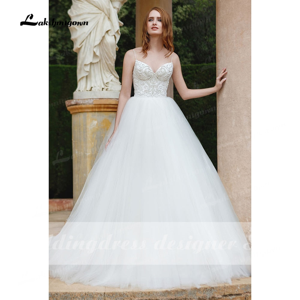 Sexy Bohemian Wedding Dresses 2022 Chic Lace Beach Boho Simple Spaghetti Straps Unique Beading Wedding Bridal Gown Robe Mariee - ROYCEBRIDAL OFFICIAL STORE