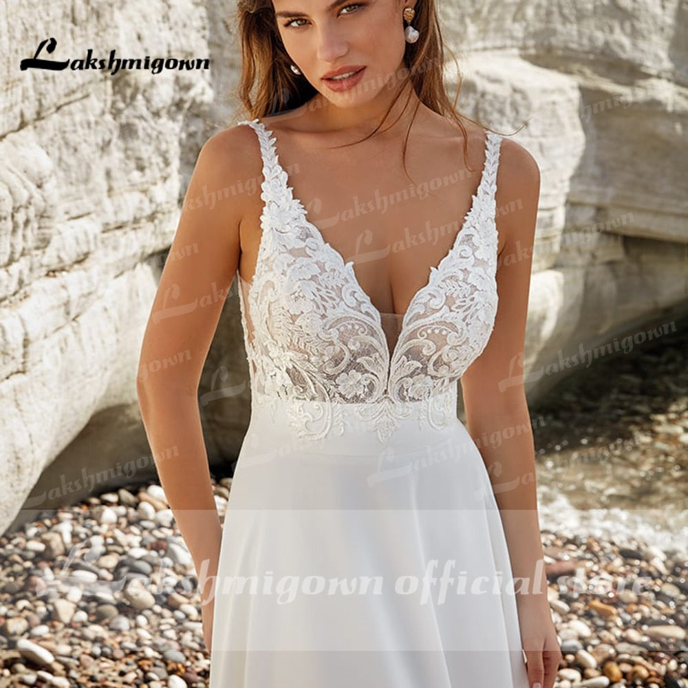 Modest V-Neck Wedding Dress 2022 Fashion lace appliques Sweep Train  A Line Bridal Gown New Arrival  Vestidos de Nova - ROYCEBRIDAL OFFICIAL STORE