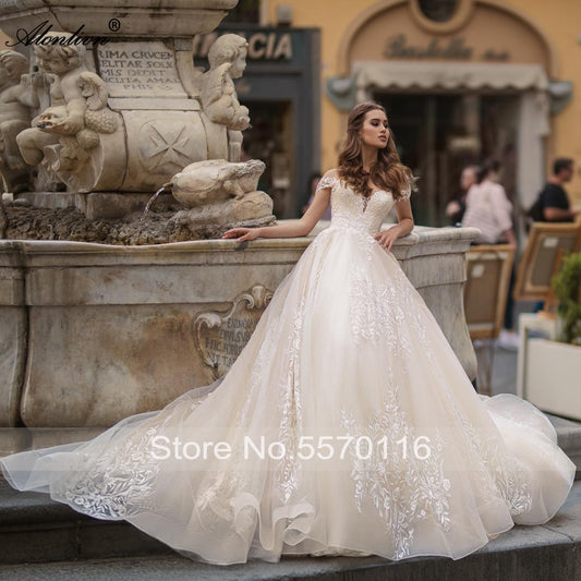 Alonlivn Beauty Lace Ball Gown Wedding Gowns Sweetheart Delicate Off Shoulder Bridal Dresses